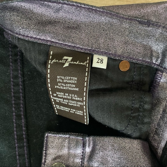 7 For All Mankind Womens Purple Metallic Coated Mid Rise Skinny Jeans Size 28 - Picture 7 of 8